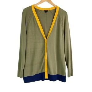 Talbots Cardigan Sweater Women's M Medium Green Yellow Rayon Color block